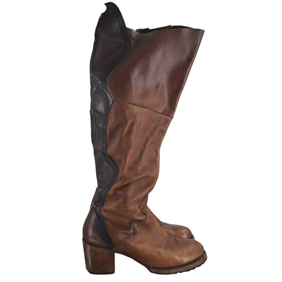 Freebird Fuego Over the Knee Brown Leather Heeled Boots Size 12 Tall Distressed - Picture 14 of 16